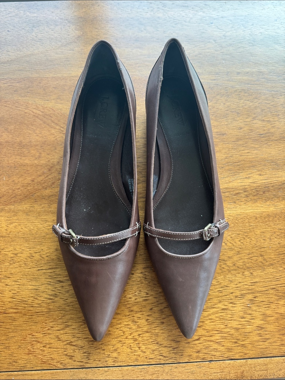Women’s Pointed Toe Brown Leather Flats with Buckle Strap